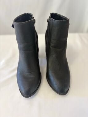 Size 8 Women's REBEL Triple Buckle Black Ankle Booties Moto Biker Boot Block